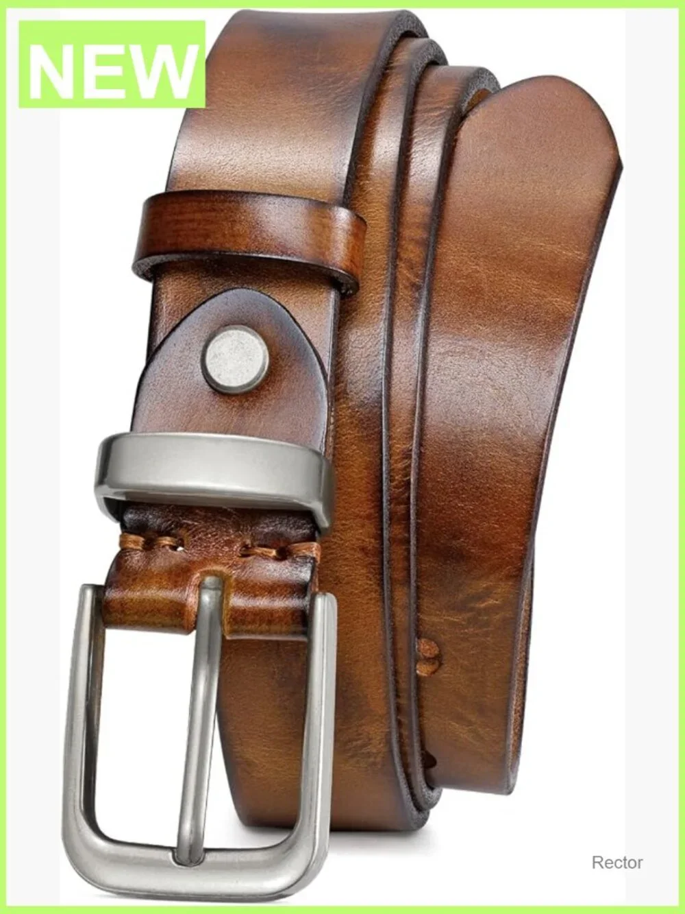 Genuine Leather Belt with Vintage Metal Buckle Full Grain Cowhide